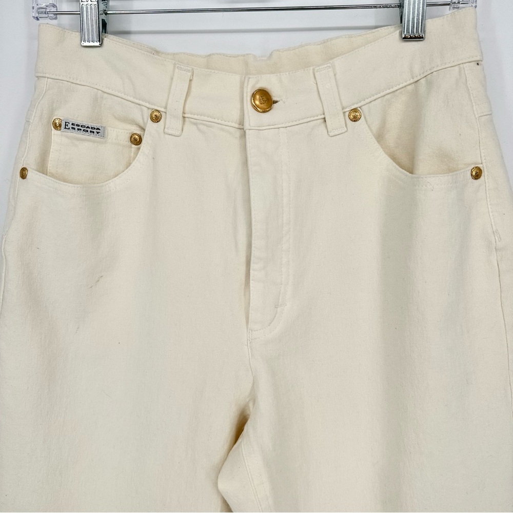 Vintage Escada Sport High Rise Tapered Leg Cream Ivory White Jeans Gold - Picture 3 of 13